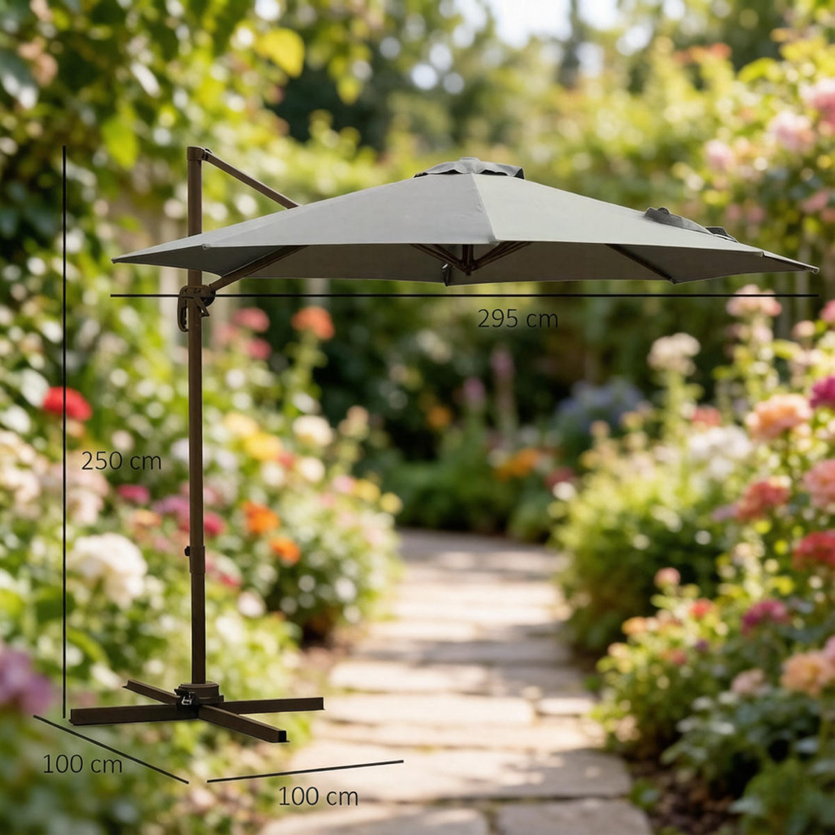 SONNENSCHIRM Aluminium2.95m Dunkelgrau 360° Drehbar - Dunkelgrau, Textil (295/295cm) - Raelunyi