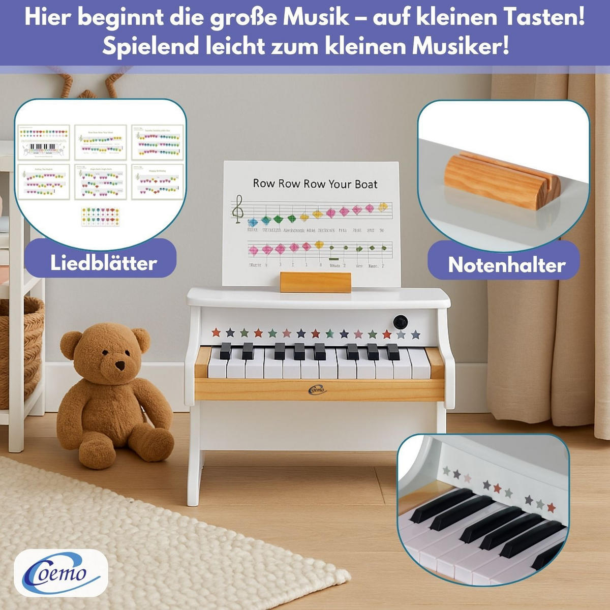 KINDERKLAVIER Farbe Weiß - Weiß, Holzwerkstoff (25/42cm) - Coemo
