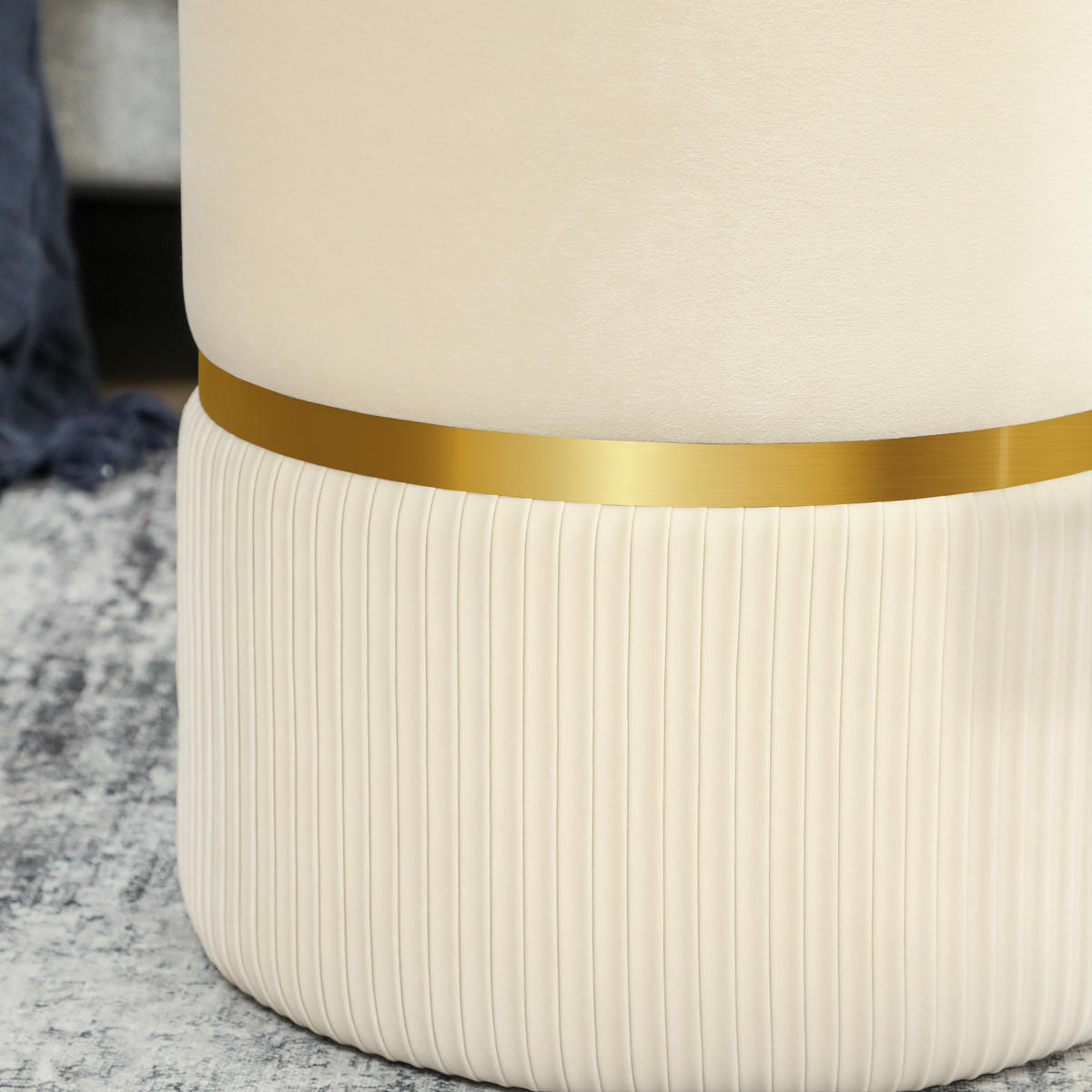 POUF DE-16435 mit Stauraum und Rippenvelours Beige - Beige, Textil (36/44/36cm) - ComfortXL