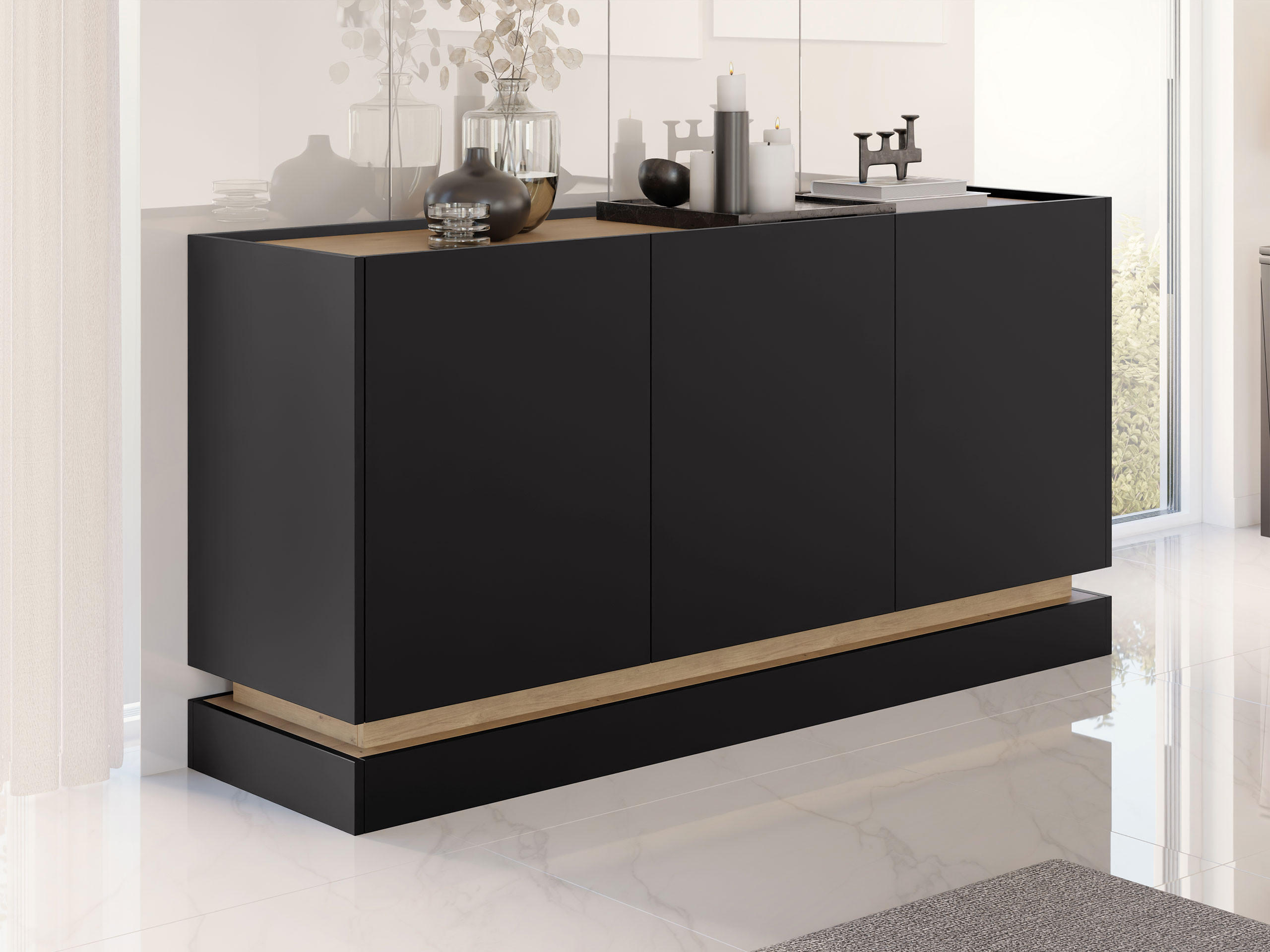 SIDEBOARD Zarpant K160 3D - Eichefarben/Schwarz, Holzwerkstoff (160/75/37cm) - MIRJAN24
