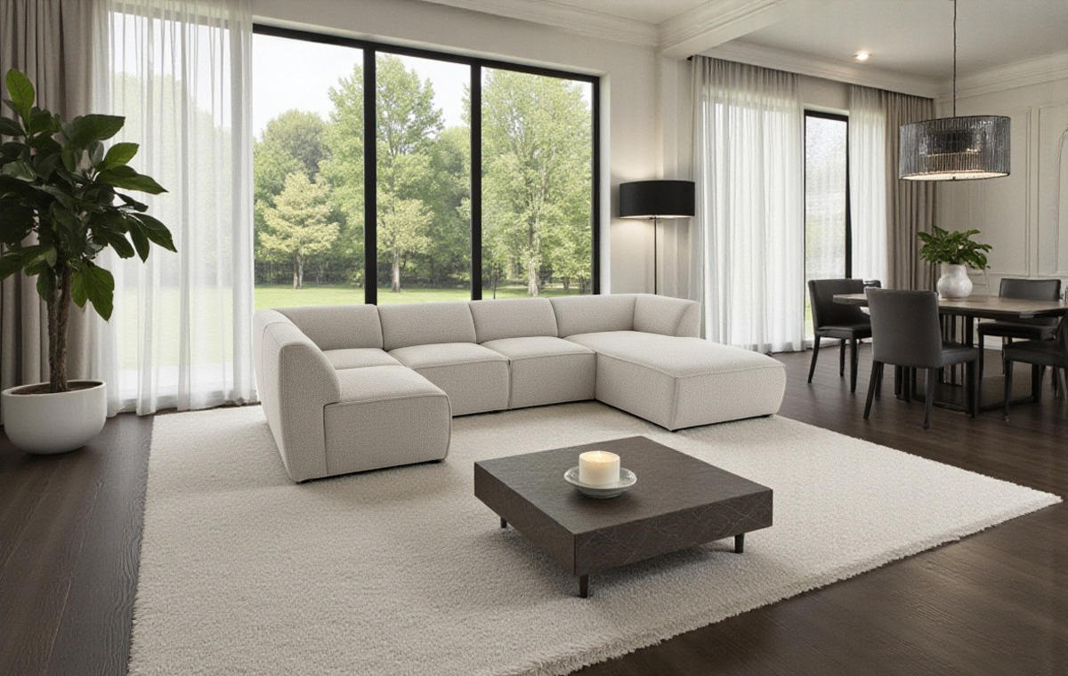 WOHNLANDSCHAFT MOVO - modulares Ecksofa cream – modernes Design und flexible Gestaltung, rechts - Dunkelgrün/Bordeaux, Kunststoff/Textil (156/78/345cm) - KS Home Concept