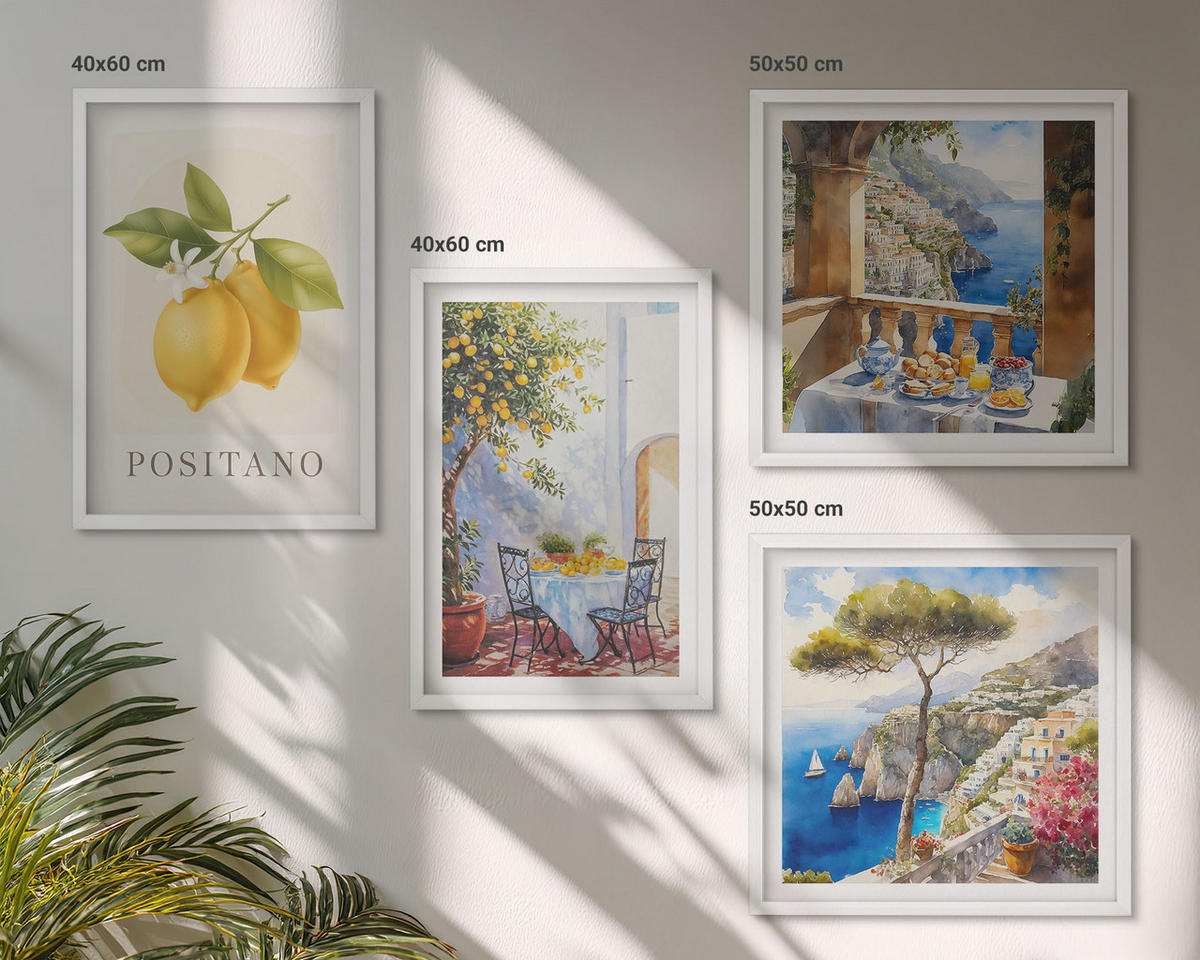BILDER SET 4er Set - 50x50 cm & 40x60 cm Weißer Rahmen - Ansichten der Zitronenarchitektur von Positano - Weiß, Kunststoff (50/50cm) - TULUP