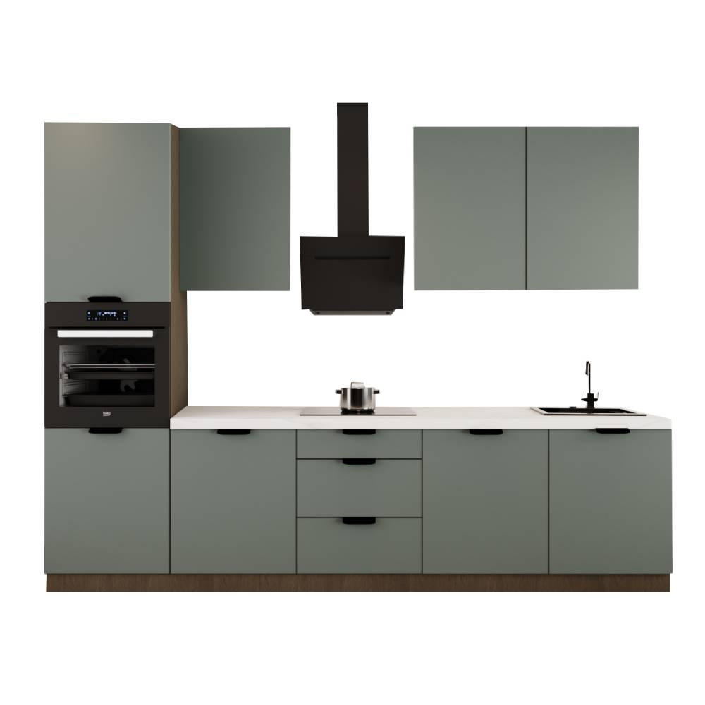 KÜCHENZEILE 300 cm - Sorento KS1-M300 - in Grün /Dunkle Eiche - Eichefarben/Dunkelbraun, Holz (300/247/58cm)