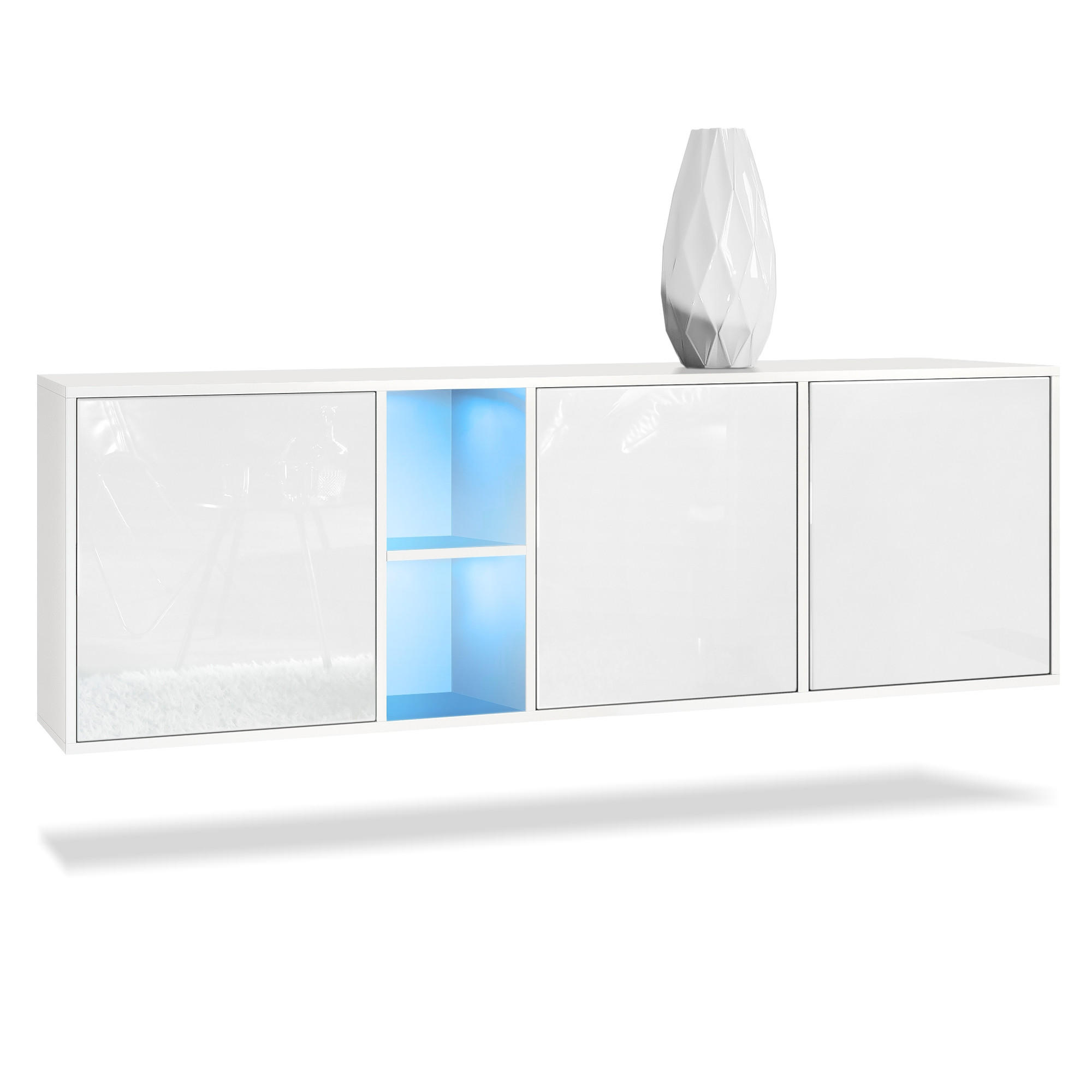 Vladon Sideboard Weiß Hochglanz 182x53x35 cm
