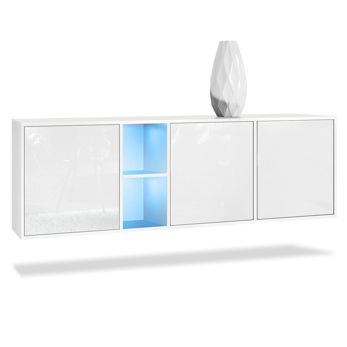 SIDEBOARD Cuba Türen in Weiß Hochglanz - Weiß Hochglanz, Holzwerkstoff (182/53/35cm) - Vladon