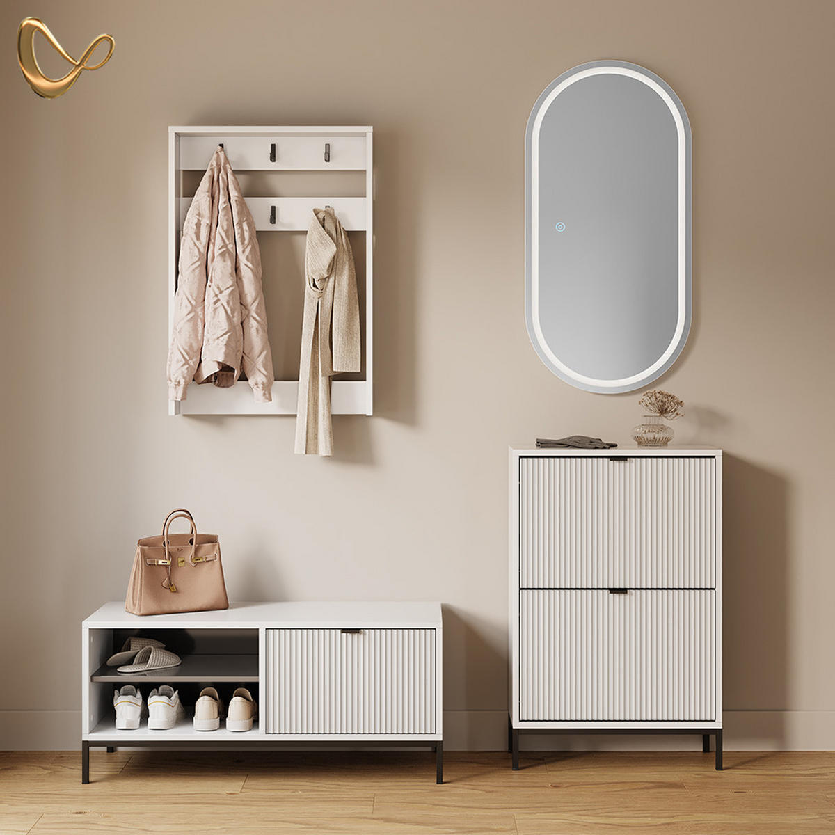 SCHUHKIPPER Aterno Weiß 60 x 92 cm mit 2 Klappschubladen - Weiß, Holzwerkstoff (60/92/24cm) - Livinity®
