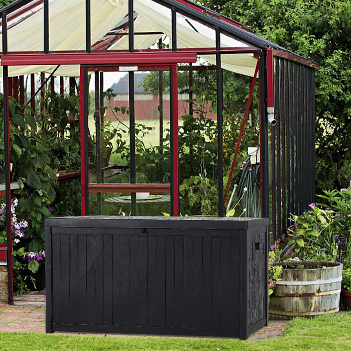 GARTENBOX Kissenbox Auflagenbox 430L aus PP-Kunststoff in Schwarz Abschließbar Wasserdicht Robust Tragegriffe 125 × 56 × 61,5 cm - Schwarz, Kunststoff (125/61.5/56cm) - Livingandhome
