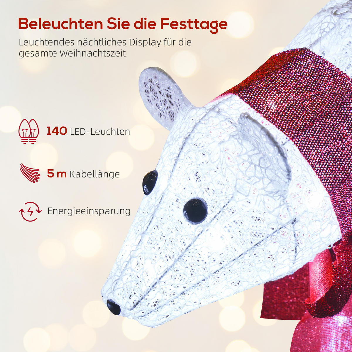 WEIHNACHTS-EISBÄREN Weiß 80.0/30.0/60.0cm - Weiß, Kunststoff (30/60/80cm)