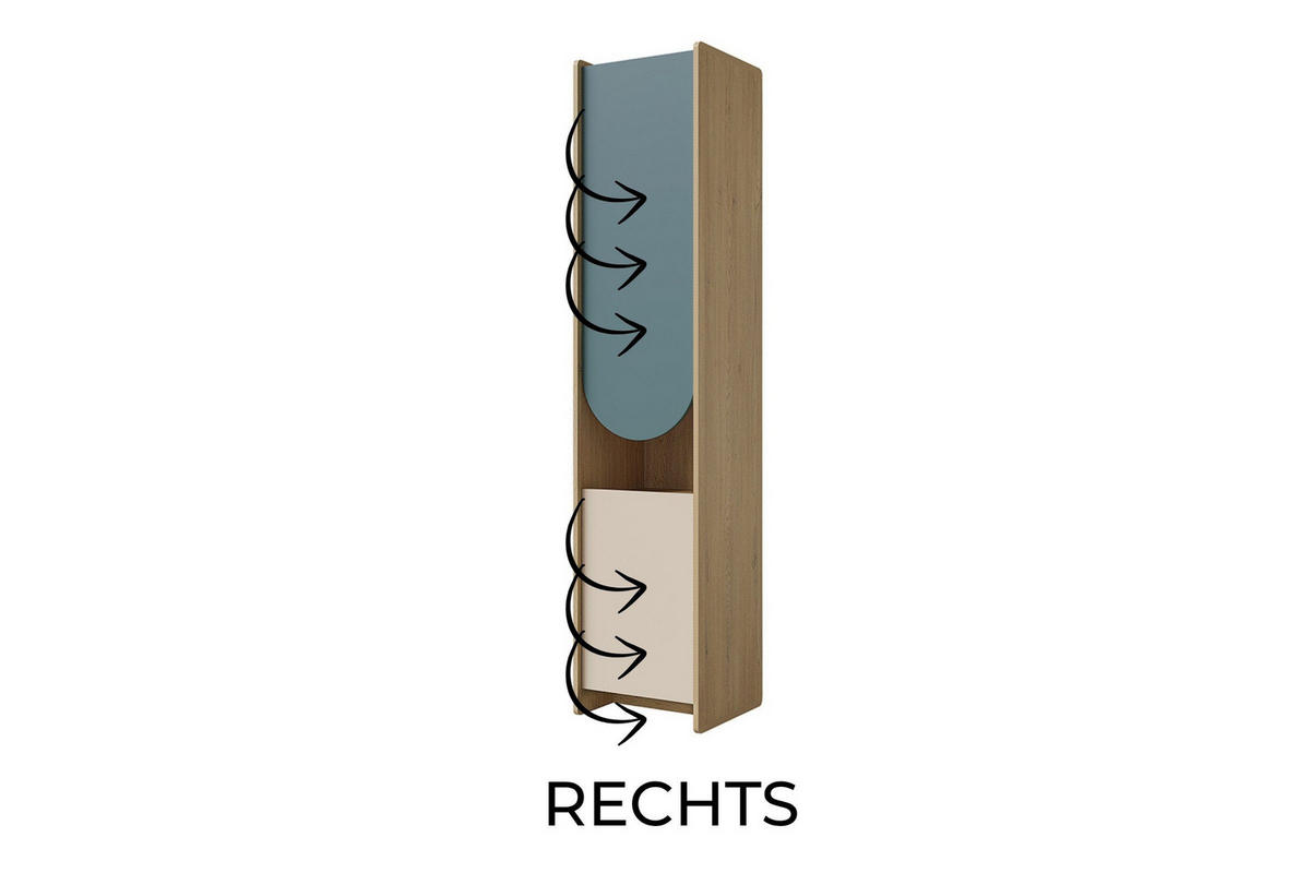 KINDERREGAL LEXO 04 43/198/40 cm in Eiche Cremona/Macadamia/Meeresblau (rechts) - Blau/Eichefarben, Holzwerkstoff (43/198/40cm) - Deine Möbel 24