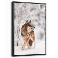 LEINWAND Bilder mit Rahmen - Wolf - Winter - Schnee - Natur - Tiere - 20x30 - Haselnussfarben, Textil (20/30cm) - MuchoWow