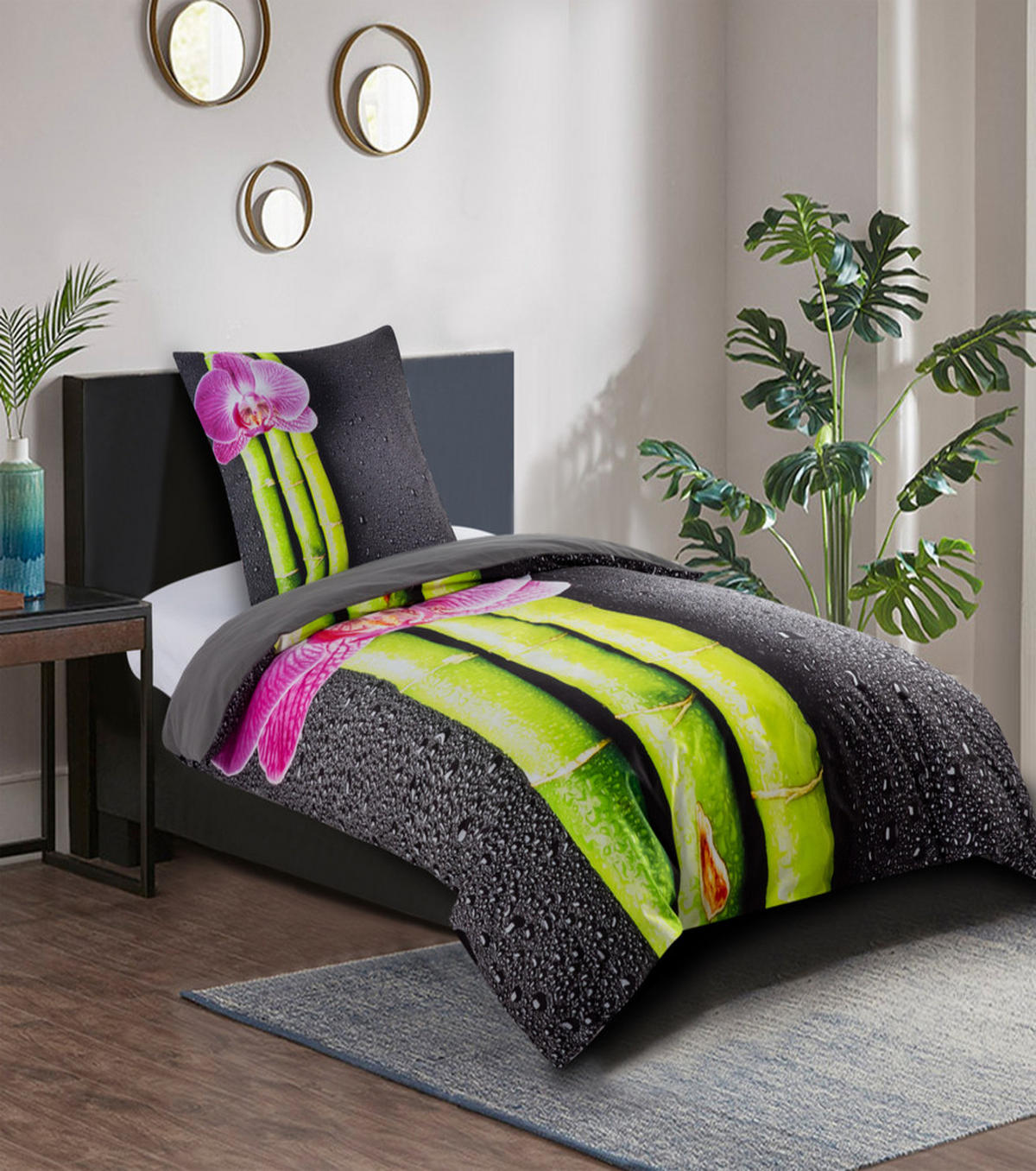 BETTWÄSCHE 2-teilig Asia - Dunkelgrau, Naturmaterialien (135/200cm) - Sanilo