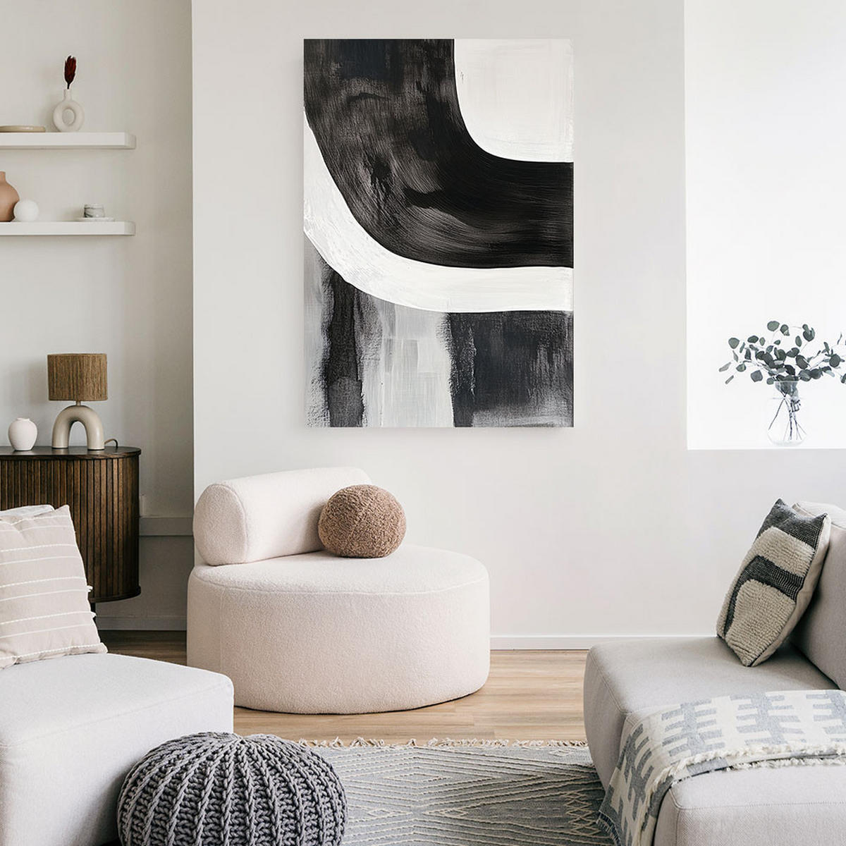 LEINWANDBILD Abstraktion Minimalismus Linien 80x120cm - Schwarz, Textil (80/120cm) - Feeby