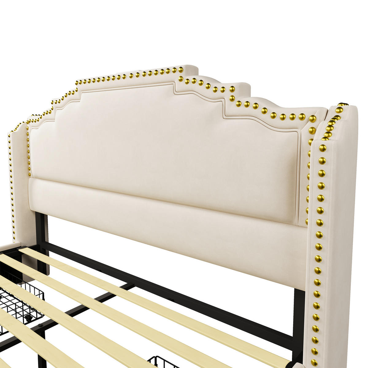 POLSTERBETT 140/200 cm Beige mit Stauraum und LED-Beleuchtung mit Matratze - Beige, Textil (140/200cm) - OKWISH