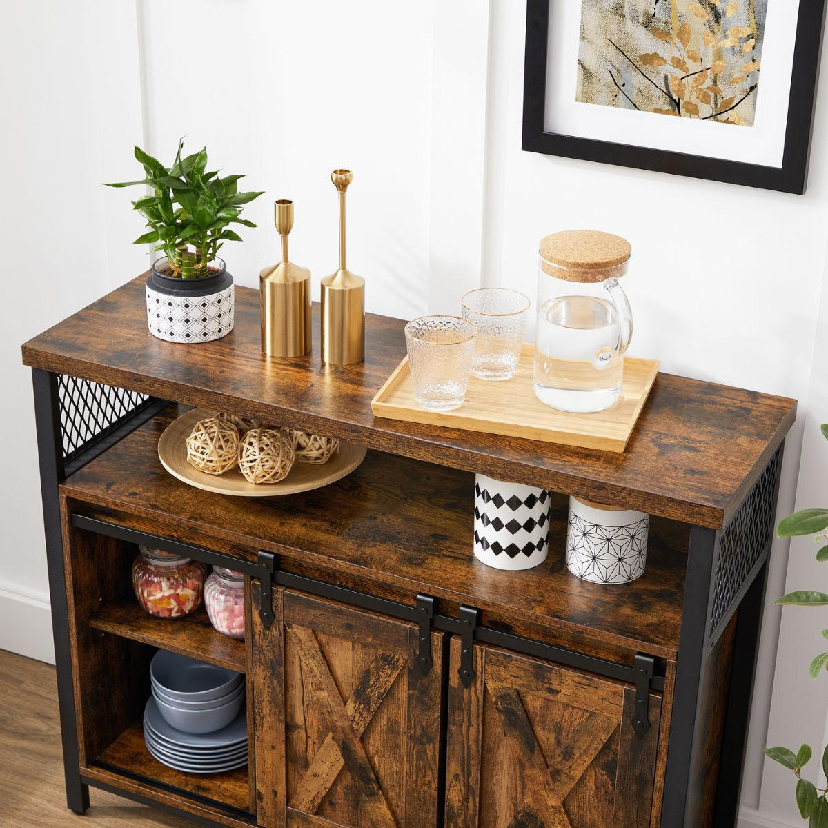 SIDEBOARD im Industriestil mit Schiebetüren - L100 cm - Braun, Holzwerkstoff (33/80/100cm) - Calicosy