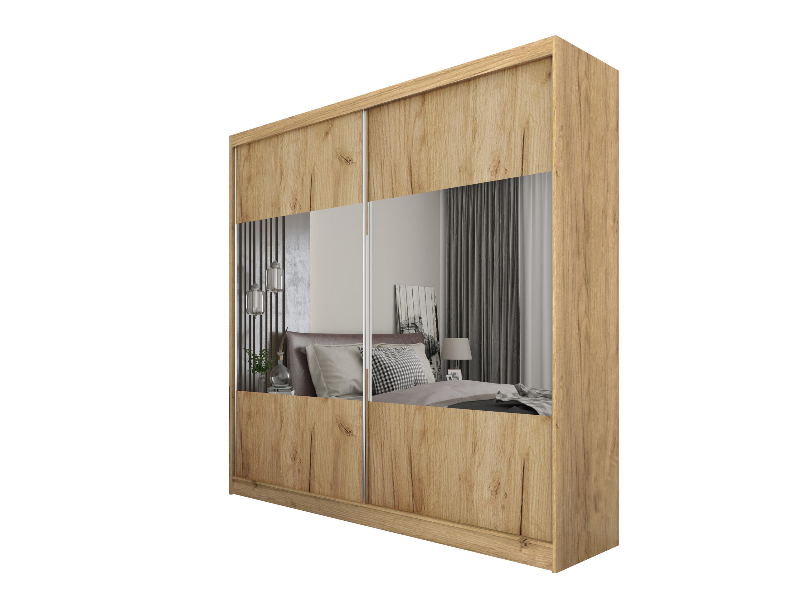 SCHWEBETÜRENSCHRANK AZZURRA 200/216/61 cm 2-türig mit Spiegel Eiche Artisan - Eiche Artisan, Holzwerkstoff (200/216/61cm) - MASSENO