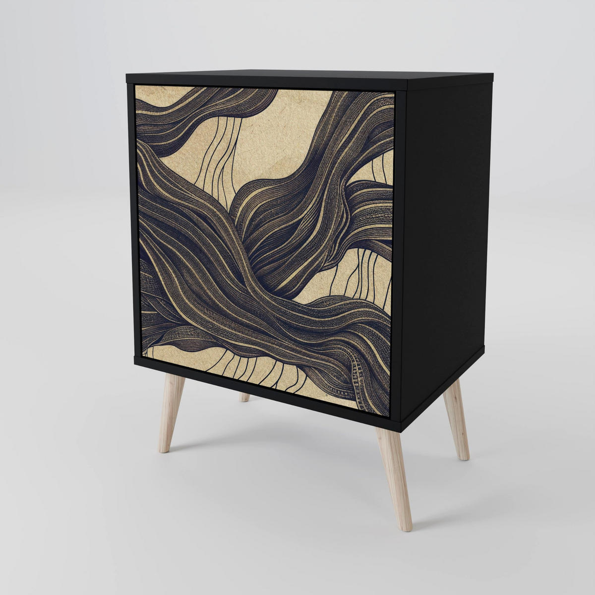 SIDEBOARD UNIFIED FRAGMENTS, Schwarz, 57,5x42x72,5 cm, Schwarze Metallfüße - Multicolor/Schwarz, Holzwerkstoff/Metall (57.5/72.5/42cm) - SpaceRebels