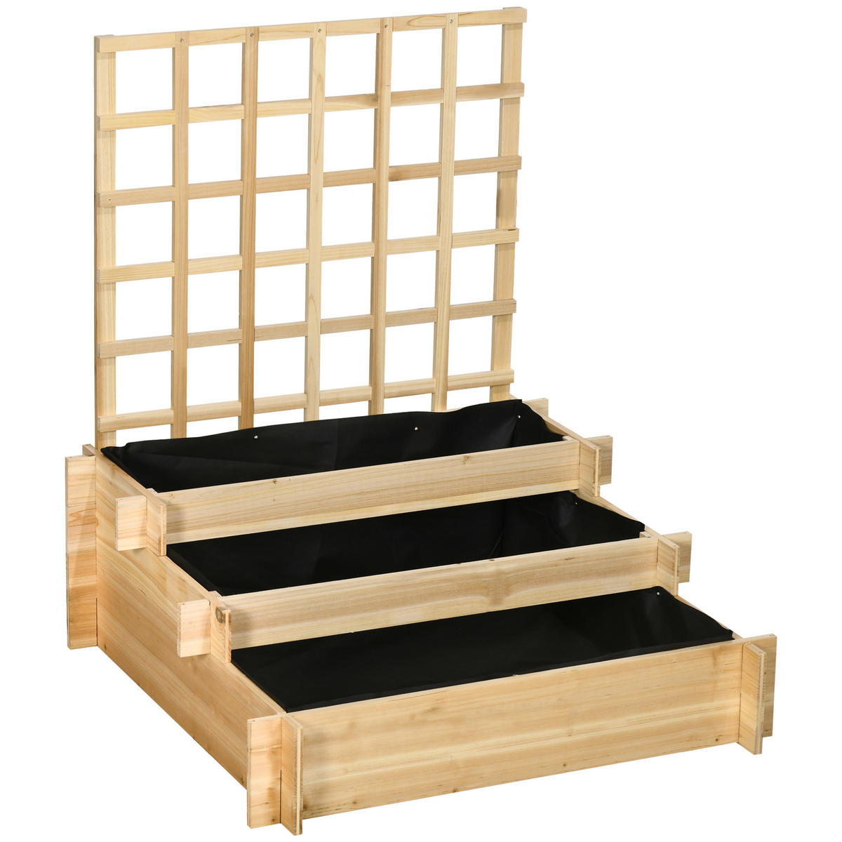 HOCHBEET 3-Etagig DE-12137 mit Rankgitter 95/95/110 cm Natur - Naturfarben, Holz (95/110/95cm) - ComfortXL