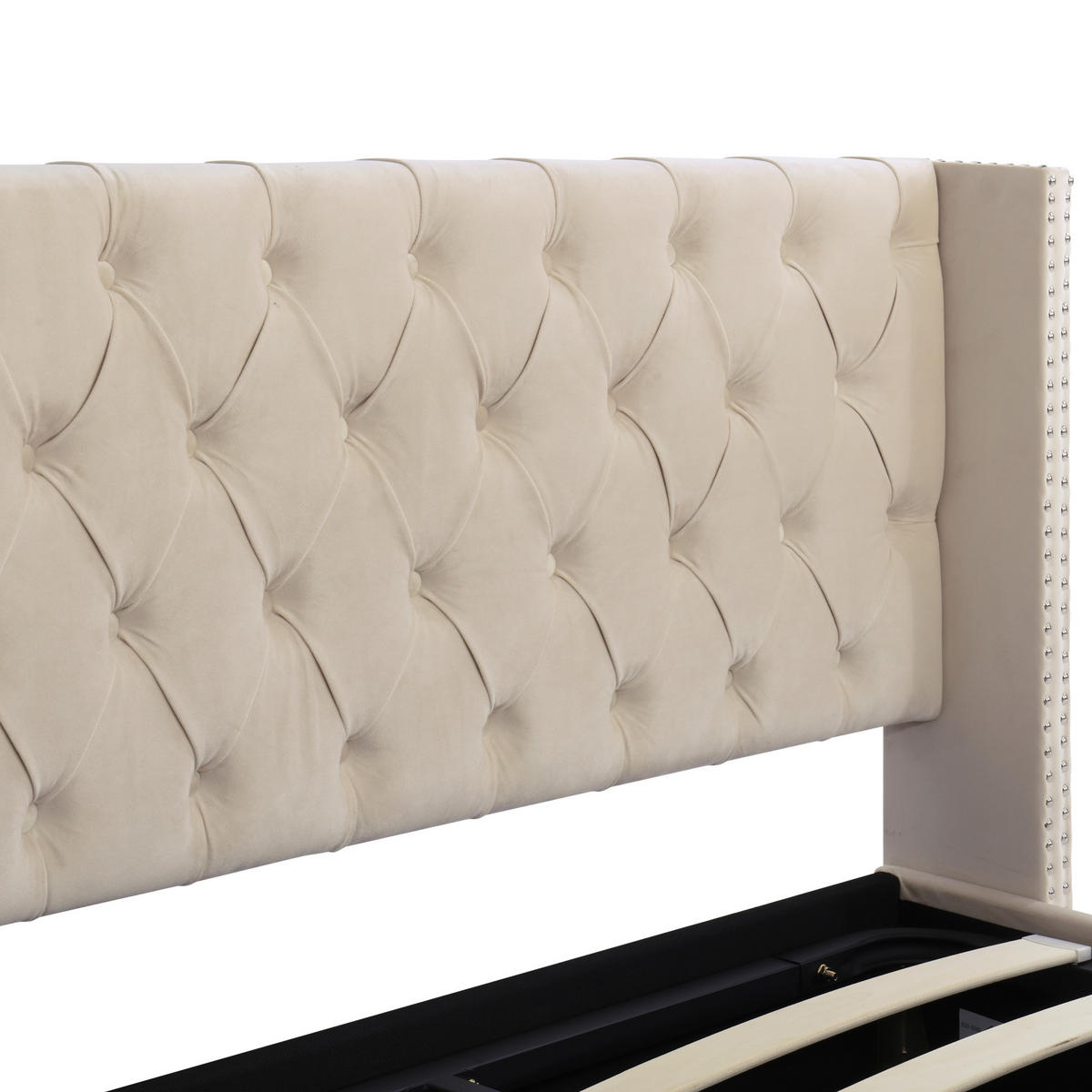 POLSTERBETT aus Samt 140x200 cm in Beige mit hydraulischem Bettkasten - Beige, Textil (140/200cm) - Modfu