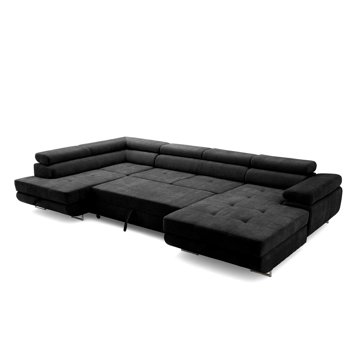 ECKSOFA U-Form WILD U Links mit Schlaffunktion 130x260 Chenille Schwarz - Silberfarben/Schwarz, Holz/Textil (350/90/203cm) - Muffo