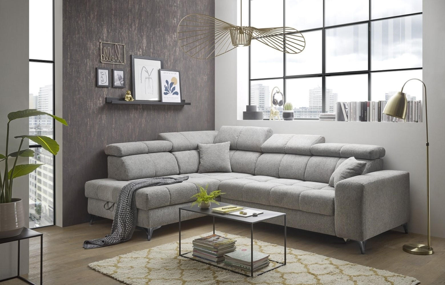 ECKSOFA mit Schlaffunktion und Bettkasten, Luxus-Mikrofaser - Taupe/Schwarz, Textil/Metall (282/198cm) - ed exciting design