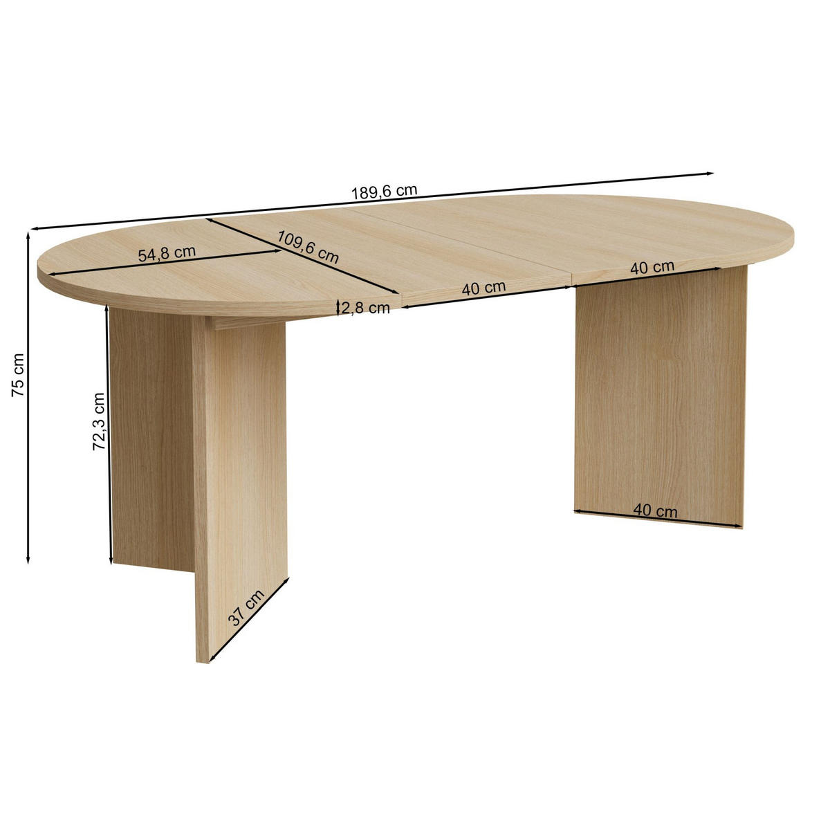 ESSTISCH Selsey Ovo rund, Holzoptik Eiche Lindberg, ausziehbar, 110–190 × 110 cm - Eichefarben/Beige, Holzwerkstoff (109.6/109.6/75cm) - Selsey