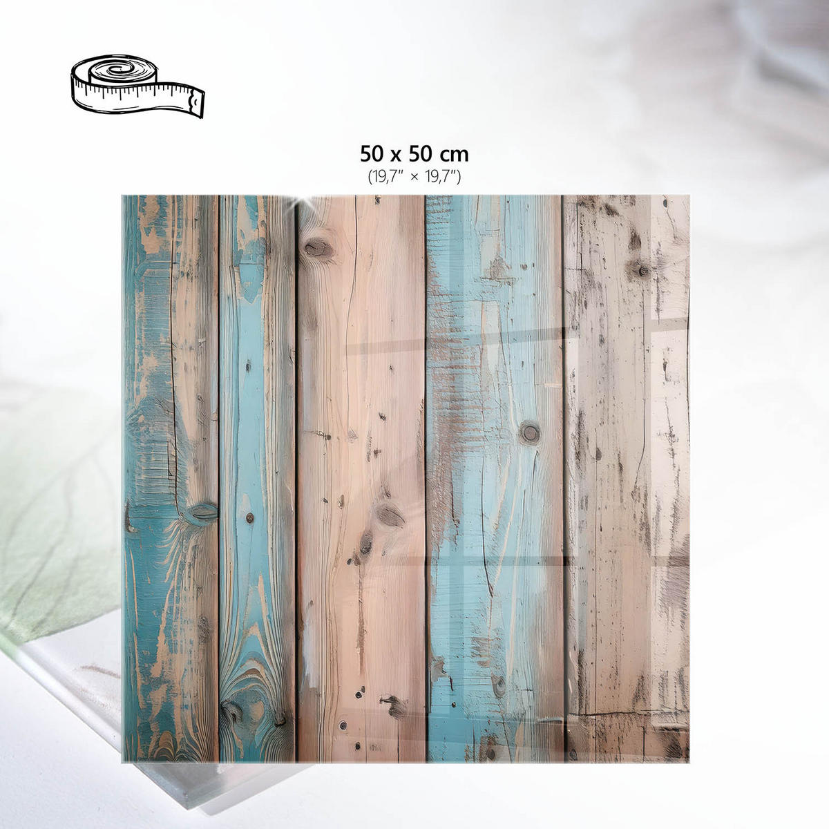 TISCHPLATTE 50x50 cm – Rustikales Holz - Blau, Glas (50/50/0.4cm) - Wallfluent