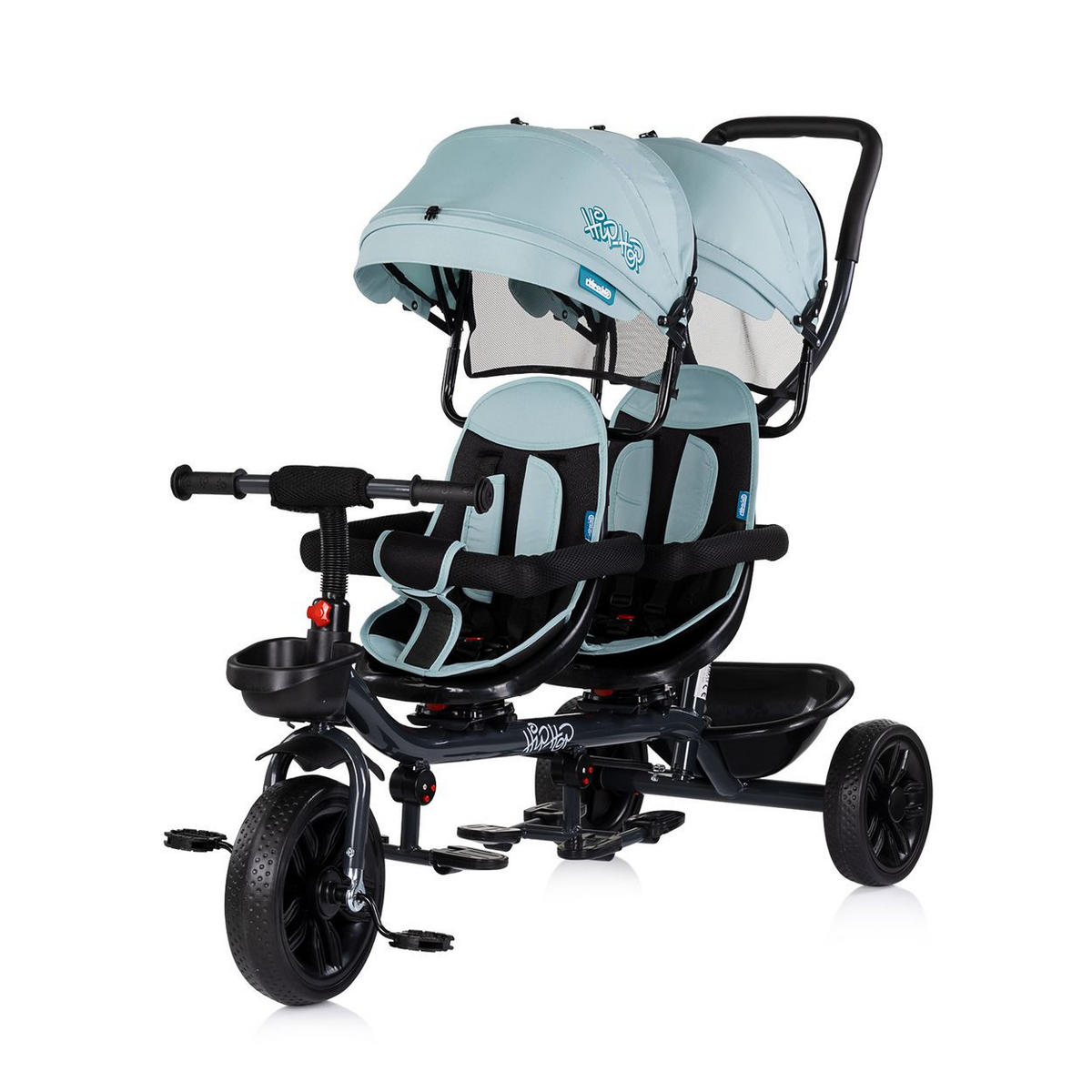 GESCHWISTERDREIRAD Hip Hop hellblau Schiebegriff, Sitze 360° drehbar, Gurte - Blau, Metall (131/49/95cm) - Babyshoppen