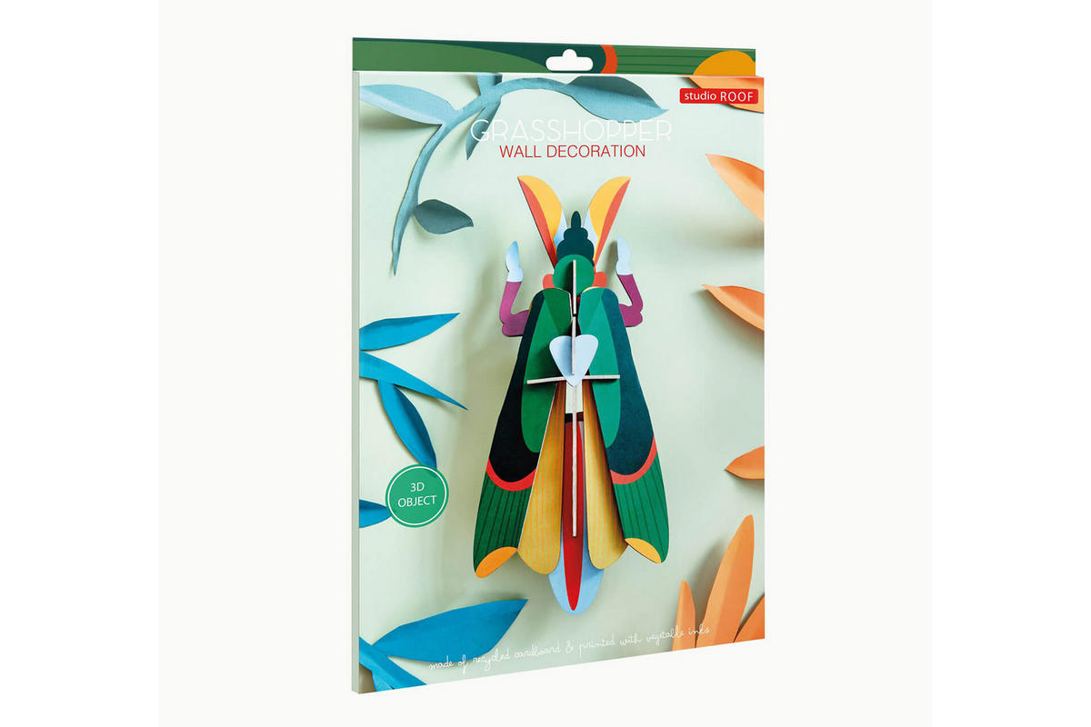 WANDDEKO Grashüpfer 14/7 cm - Grün, Wellpappe (14/7/29cm) - KUNSTLOFT