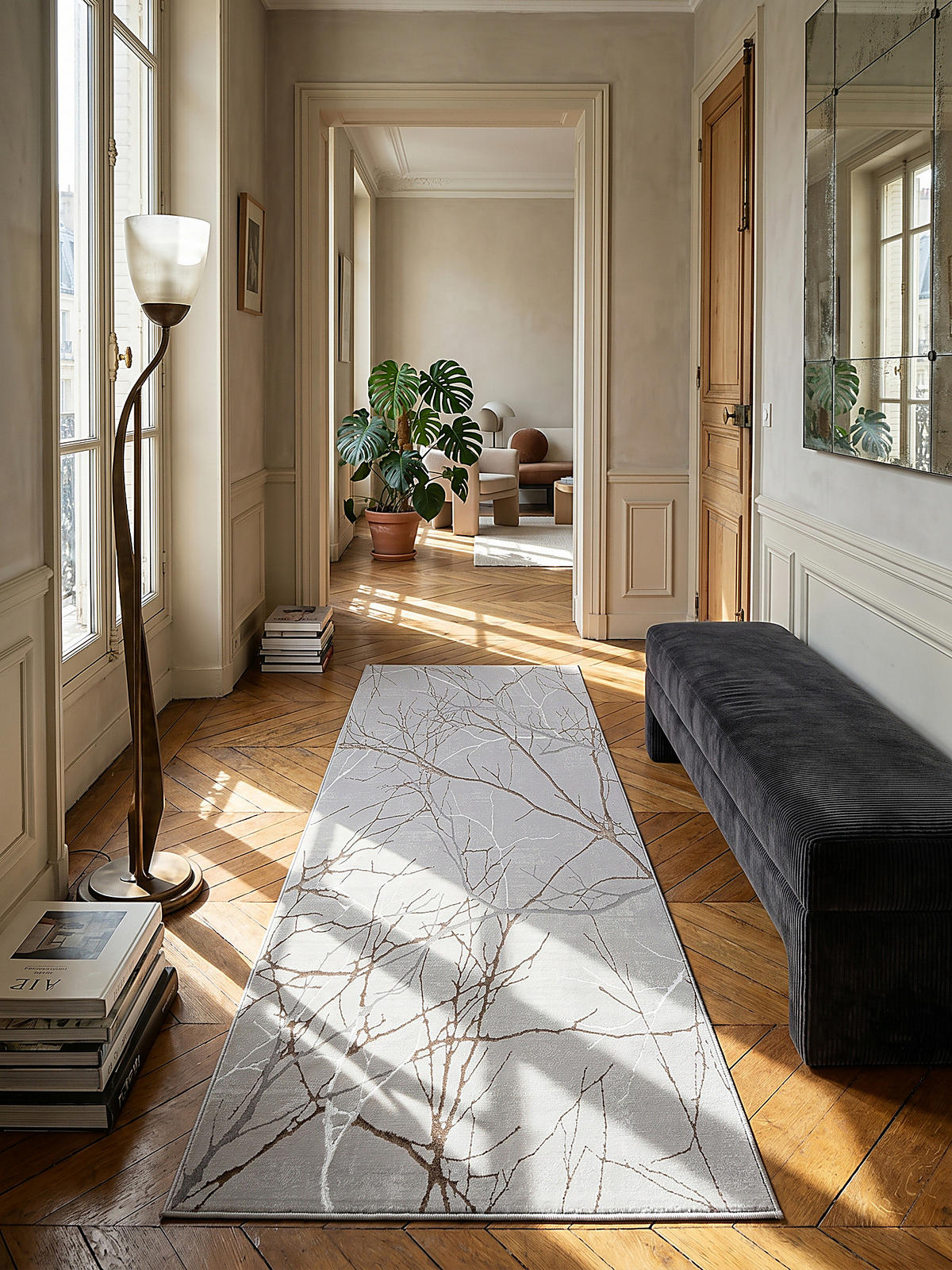 TEPPICHLÄUFER Abstrakt KAVALA Polyester Grau 80 x 300 cm - Grau, Textil (80/300cm) - KADIMA DESIGN