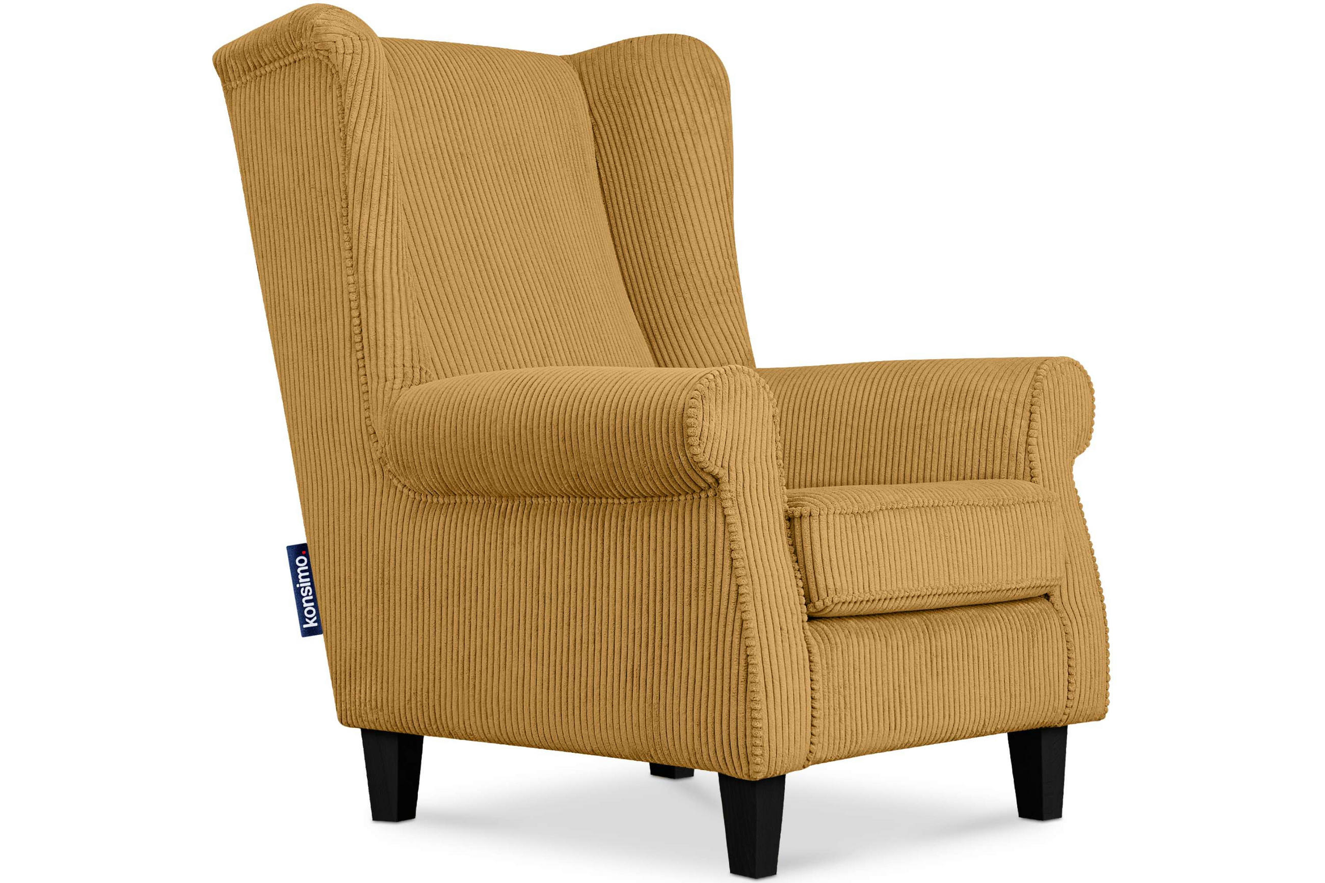 OHRENSESSEL MILES Kord-Bezug Petfriendly, gelb - Gelb, Holzwerkstoff/Buchenholz (82/105/97cm) - KONSIMO®