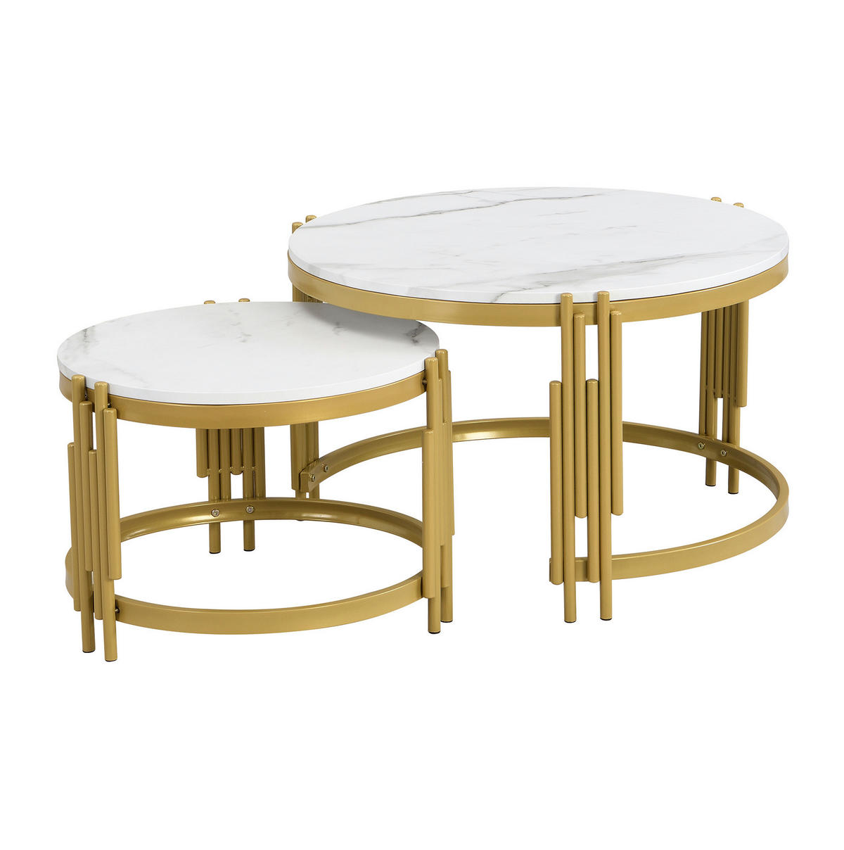 COUCHTISCH 2er-Set nestbar rund Marmoroptik Weiß Messing - Weiß, Metall (71.5/71.5/44cm) - Meubliv