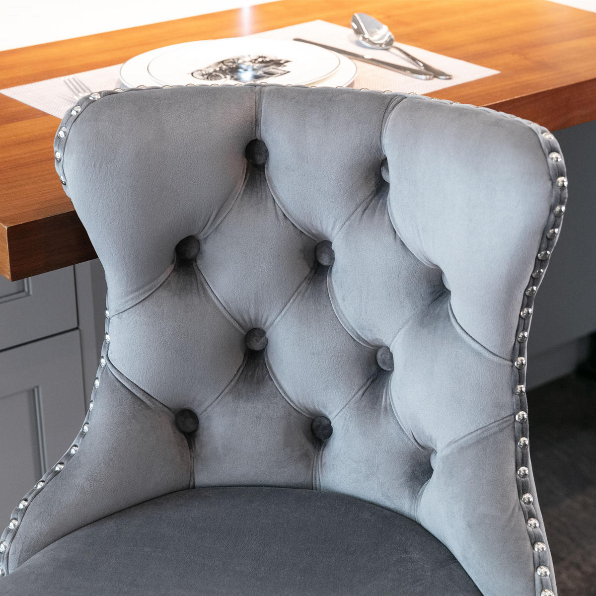 BARHOCKER 2er-Set höhenverstellbar mit Samtbezug, Grau - Grau, Textil (46/115/46cm)