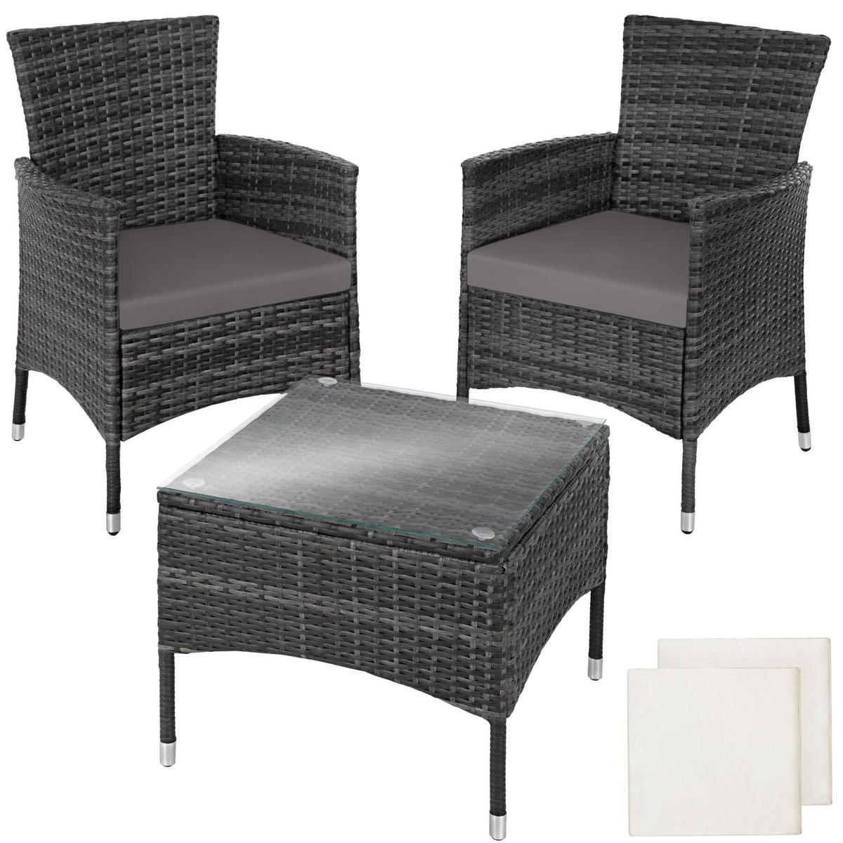 RATTANSET Luzern,2 Bezugssets,grau - Grau, Kunststoff - tectake