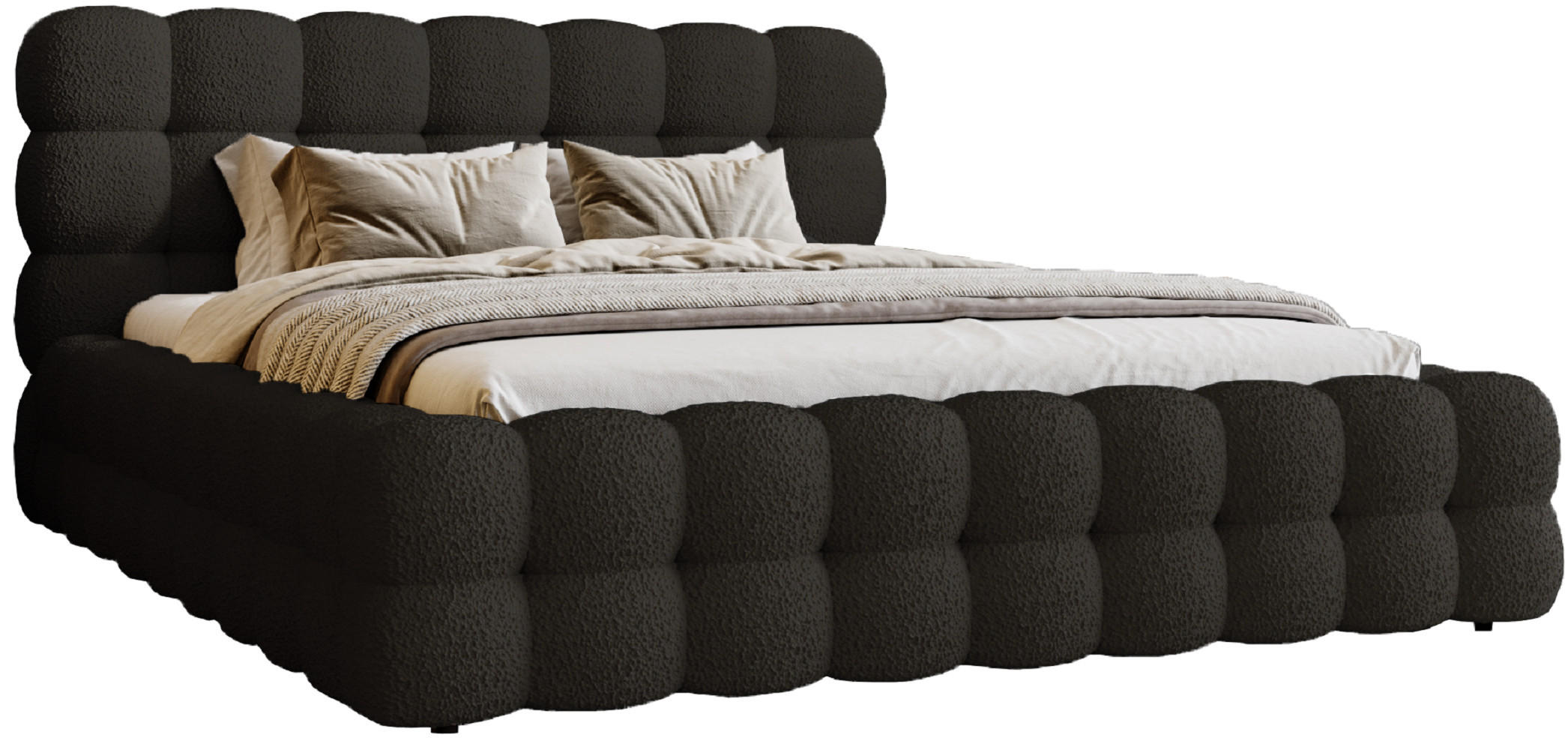 POLSTERBETT 140x200 cm Parlas Bis, Bettkasten, Lattenrost, Boucle, Schwarz - Schwarz, Holz/Textil (140/200cm) - Emporius