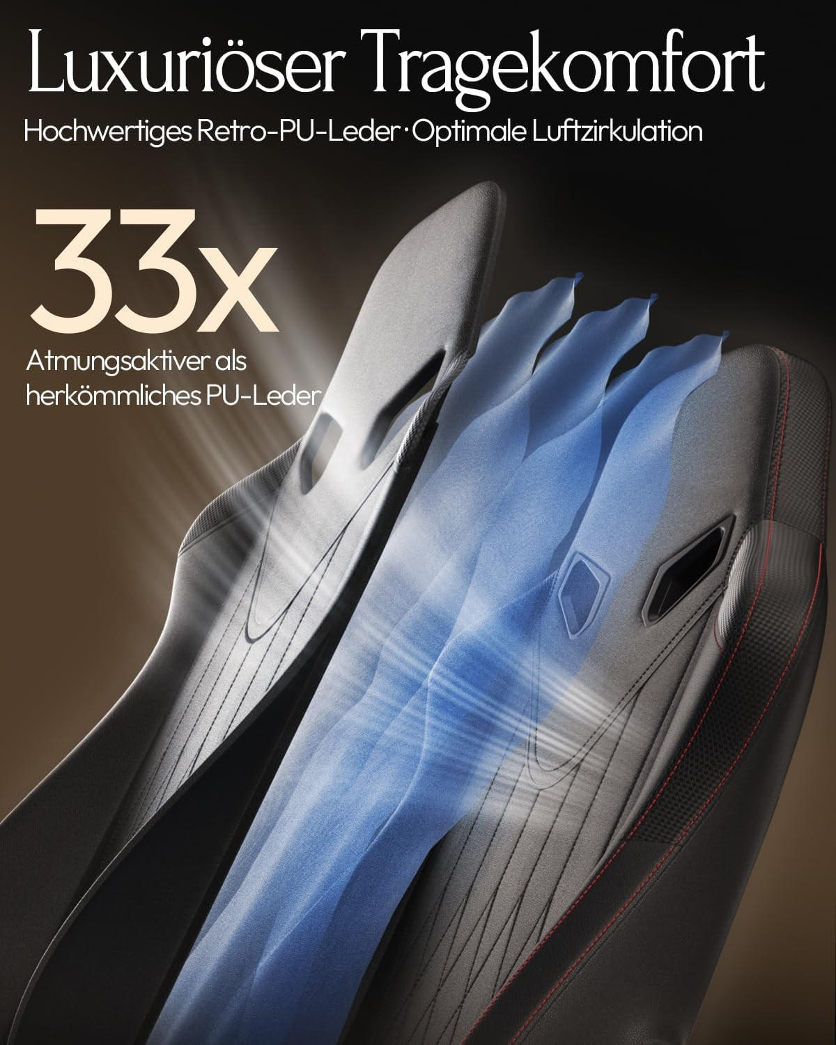 GAMING Stuhl mit Massagefunktion & Lendenwirbelstütze & Nackenstütze - Schwarz, Leder (56/123/70cm)