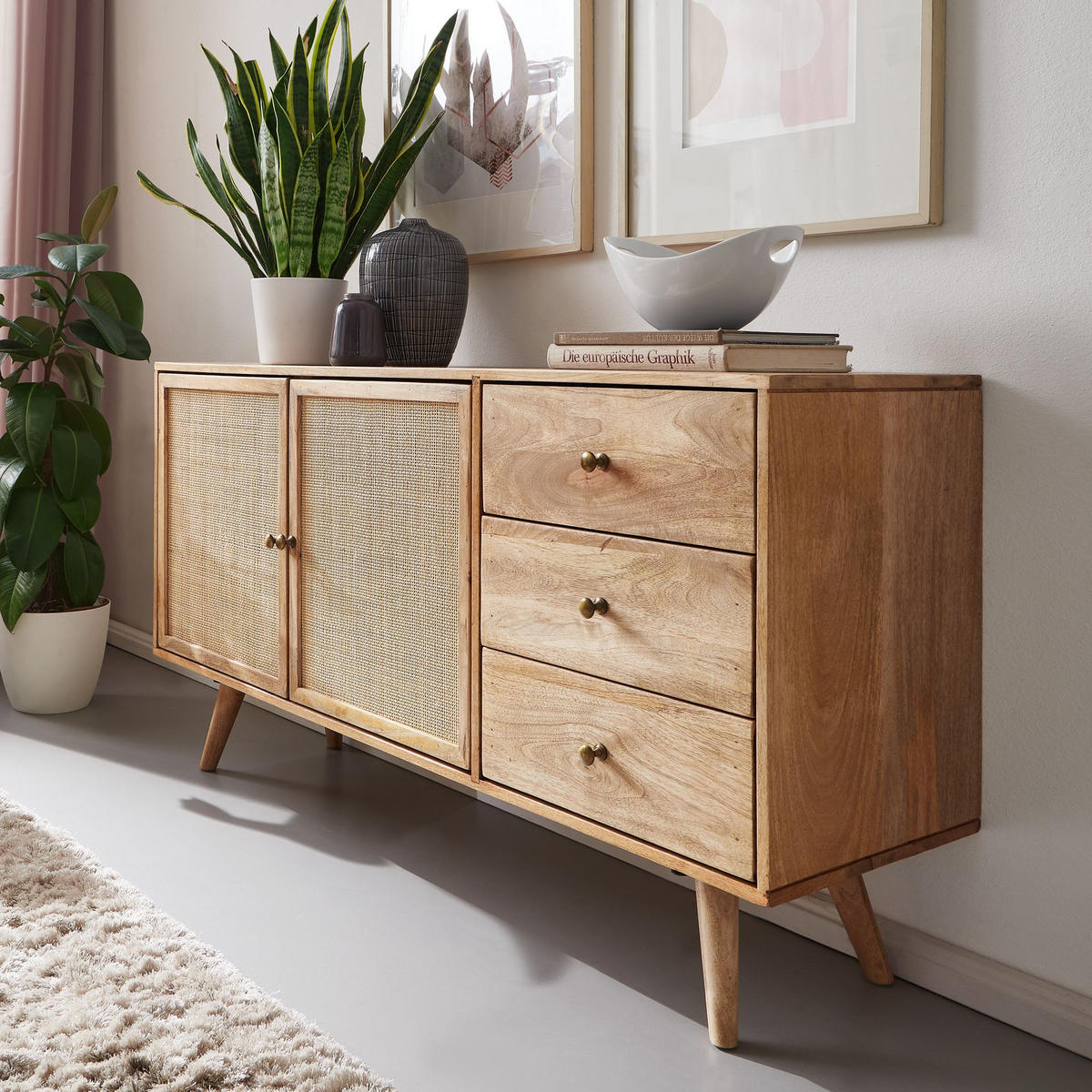 SIDEBOARD – Mangoholz, robust, viel Stauraum - Braun, Holz/Metall (140/75/40cm) - KADIMA DESIGN