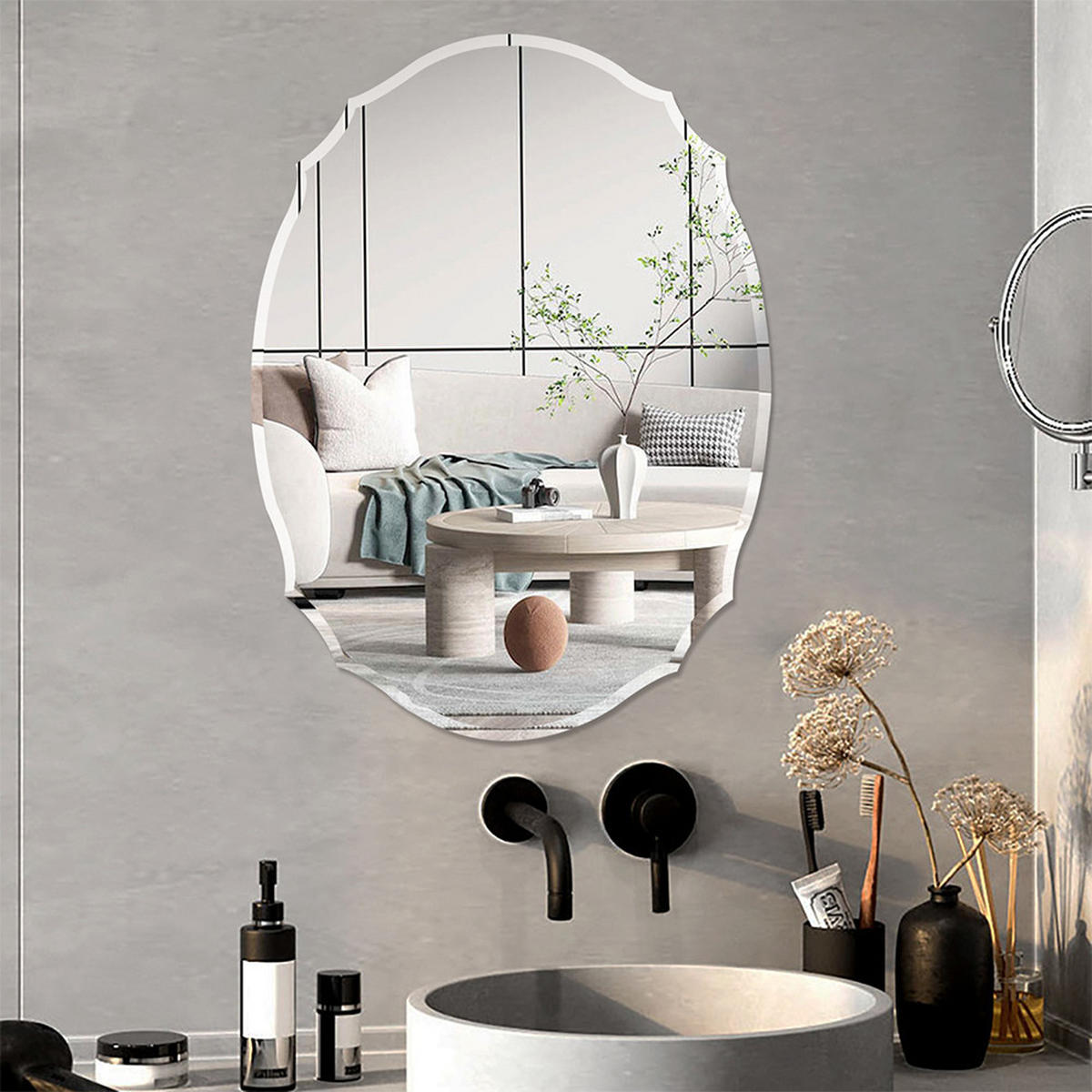 WANDSPIEGEL ohne Rahmen Abnormal oval Badezimmer Einfache Anbringung Vielfältig einsetzbar 40 x 60 x 0,4 cm - Silberfarben, Glas (40/1/60cm) - Livingandhome
