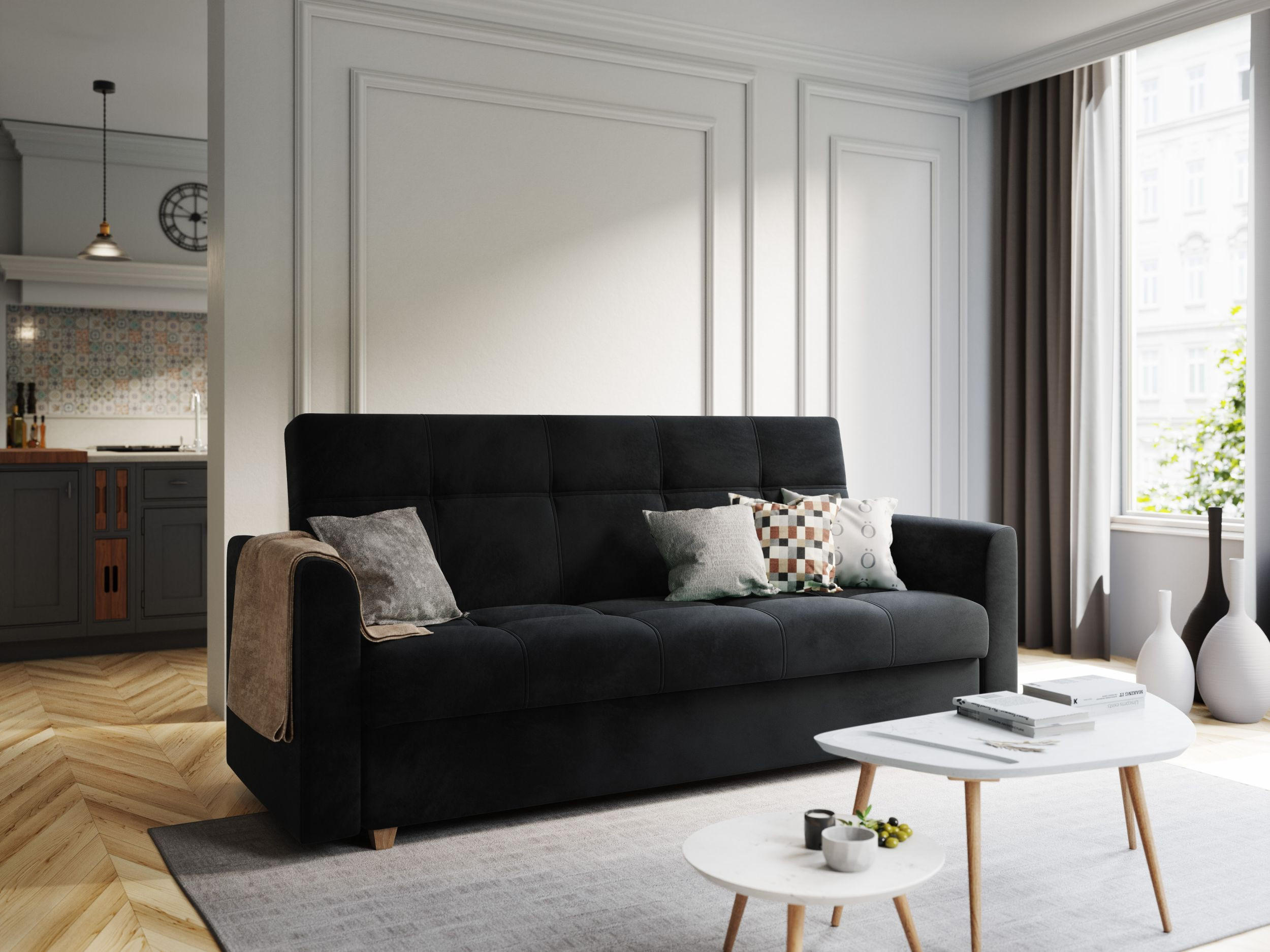 SOFA LENTO mit Schlaffunktion ITAKA 15 mit Stauraum - Schwarz, Textil (87/95/216cm) - Bedante