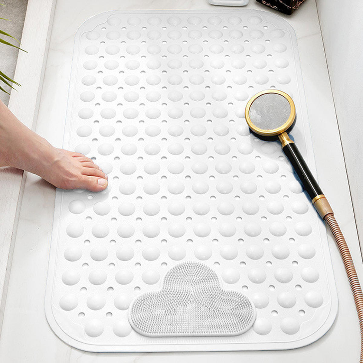 BADEMATTE Weiß 70/40 cm Rutschfest Mit Saugnäpfen Waschbar - Weiß, Kunststoff (40/70cm)