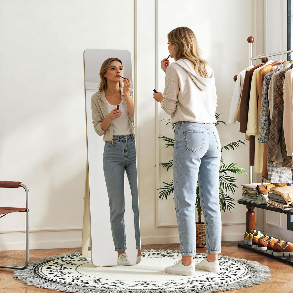 STANDSPIEGEL DE-17945 rechteckig mit Massivholzrahmen Natur - Naturfarben, Holzwerkstoff (37/156/43cm) - ComfortXL