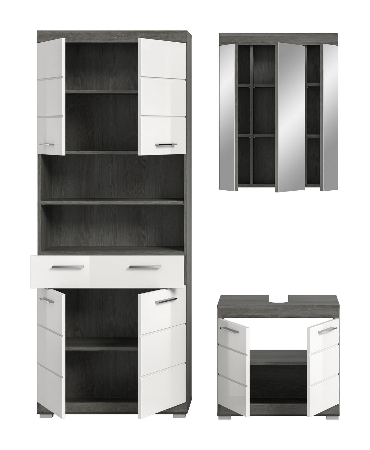 BADKOMBINATION 3tlg. Scout Bad in Rauchsilber Nachbildung und weiß hochglanz B/H/T: 149x191x34 cm - Anthrazit, Holz (149/191/34cm)