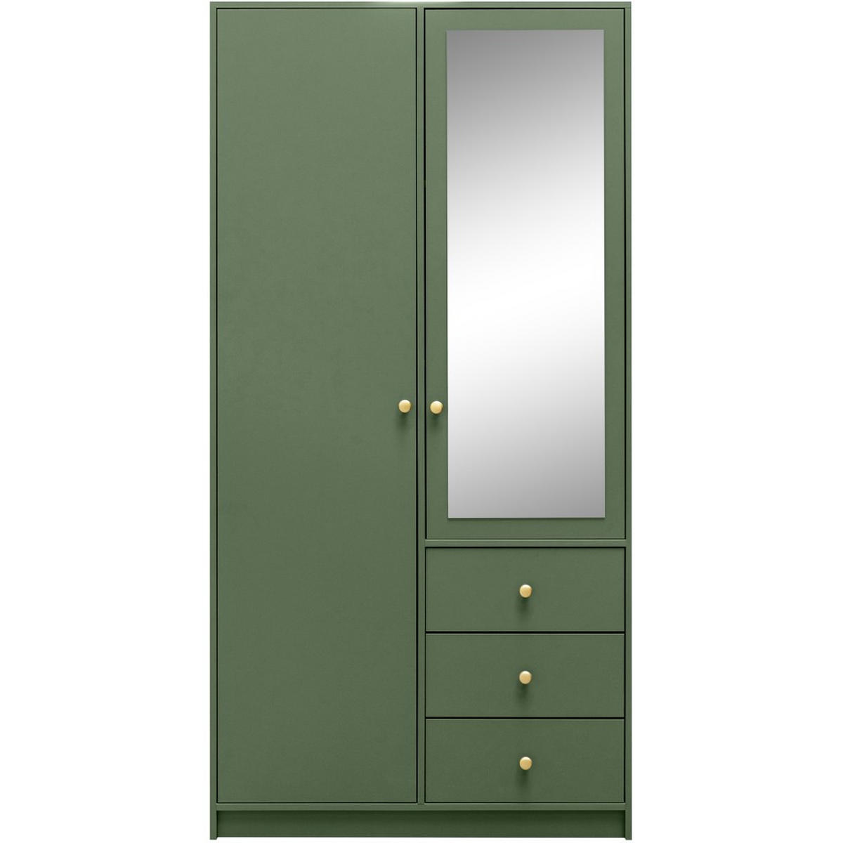 DREHTÜRENSCHRANK Solea Lux mit 2 Türen und 3 Schubladen, Grün - Goldfarben/Grün, Holzwerkstoff (100/200/57.5cm) - Beautysofa