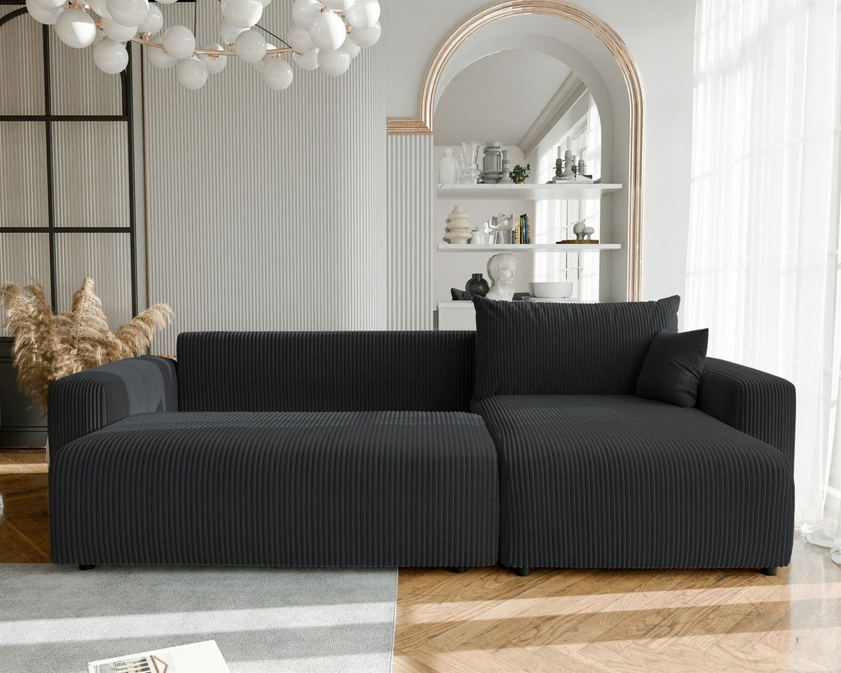 ECKSOFA Luna Max Mit Schlaffunktion - Dunkelgrau, Holzwerkstoff/Textil (145/278cm) - Fun Möbel