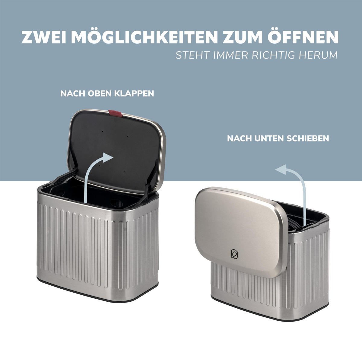 ABFALLEIMER 3 Liter, silber - Edelstahlfarben, Metall (22.5/20/16.5cm) - eluno