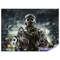 FOTOTAPETE für Jugendzimmer Futuristischer Soldat Krieger 300x210 - Braun/Grau, Papier (300/210cm) - Muralo