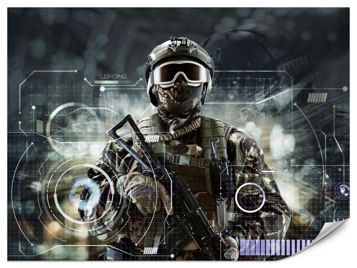 FOTOTAPETE für Jugendzimmer Futuristischer Soldat Krieger 300x210 - Braun/Grau, Papier (300/210cm) - Muralo