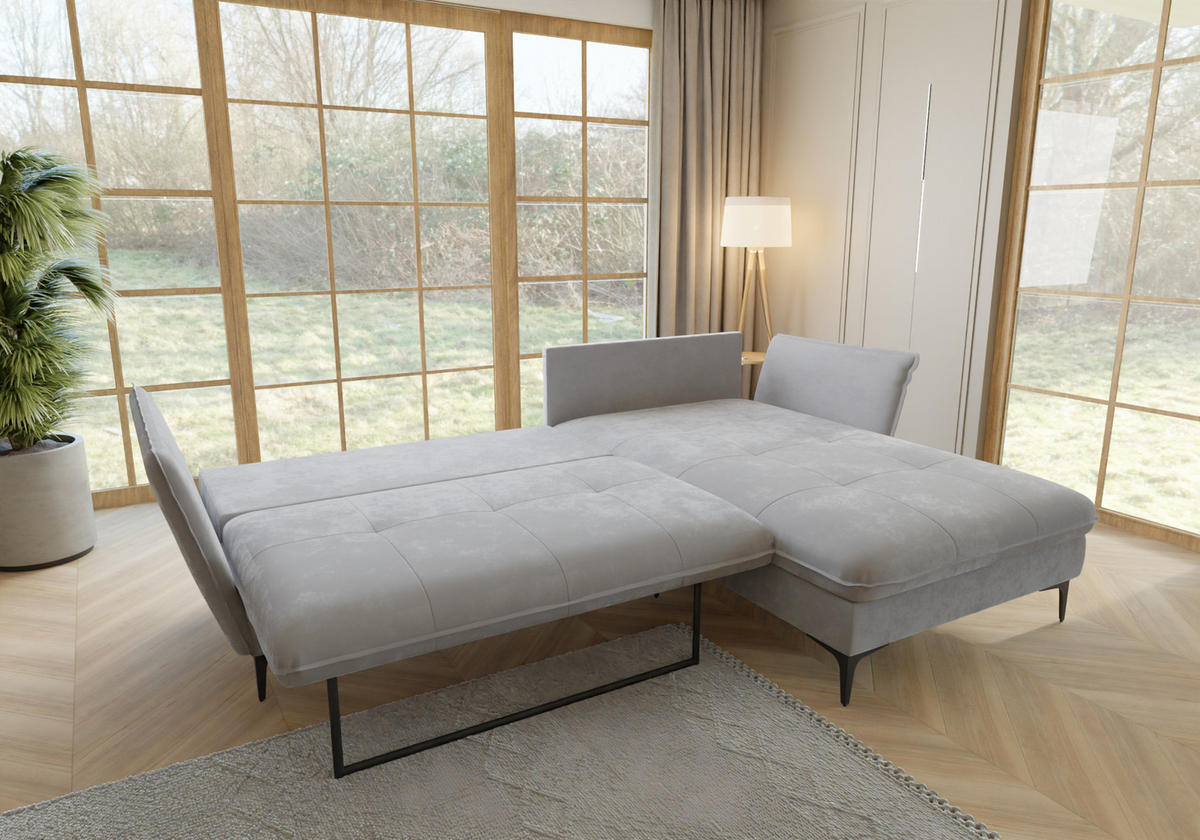 ECKSOFA Mira Hellgrau Samt-Stoff - Hellgrau/Schwarz, Textil/Metall (260/168cm) - S-Style Möbel