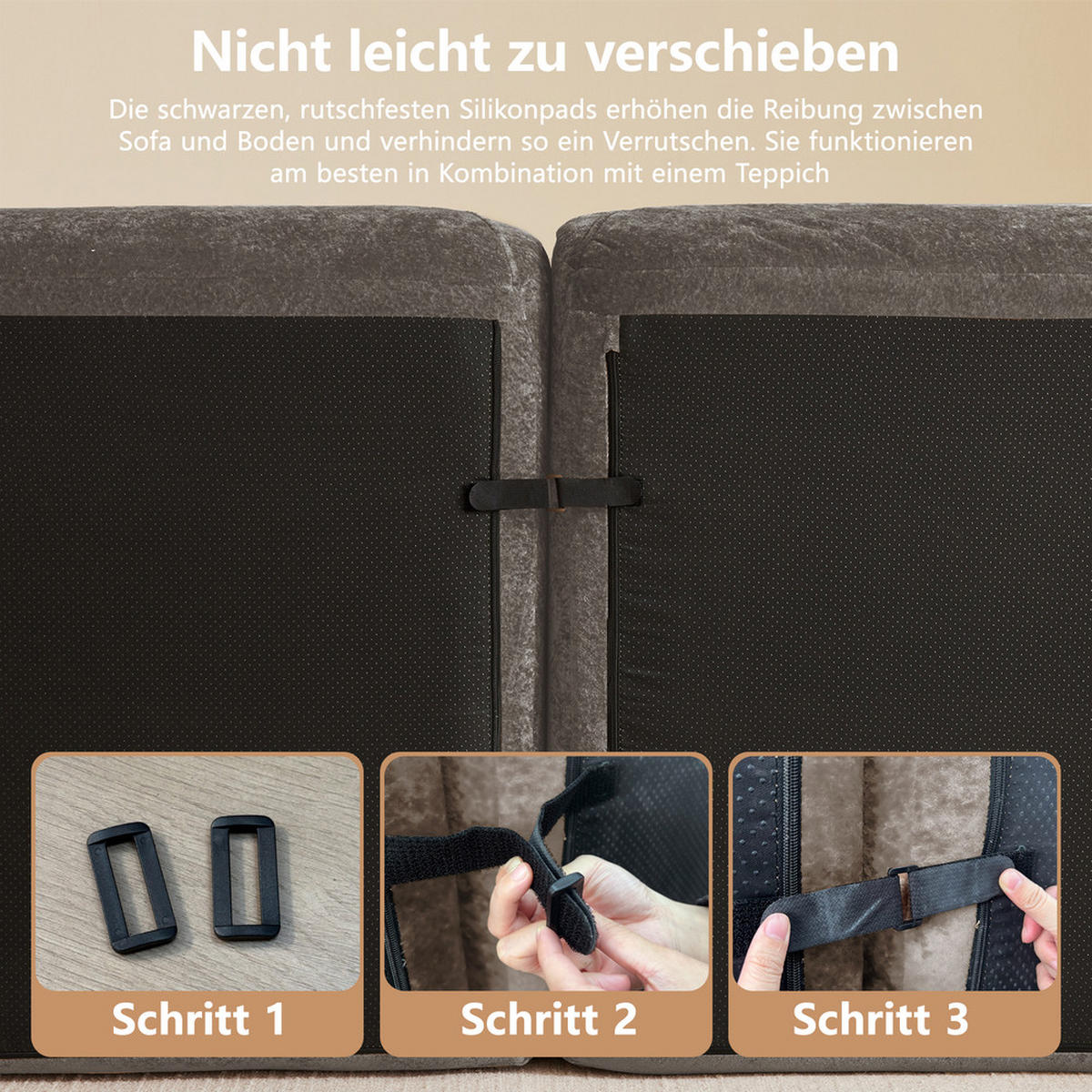 2-SITZER 204 x 171 x 76 cm Rutschfest - Taupe, Textil (171/76/204cm) - Raelunyi