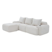 MODULARES 3-Sitzer Sofa Cordstoff mit Getränkehalter und Seitentasche 268/174/80 cm Beige - Beige, Textil (174/268cm) - Redom