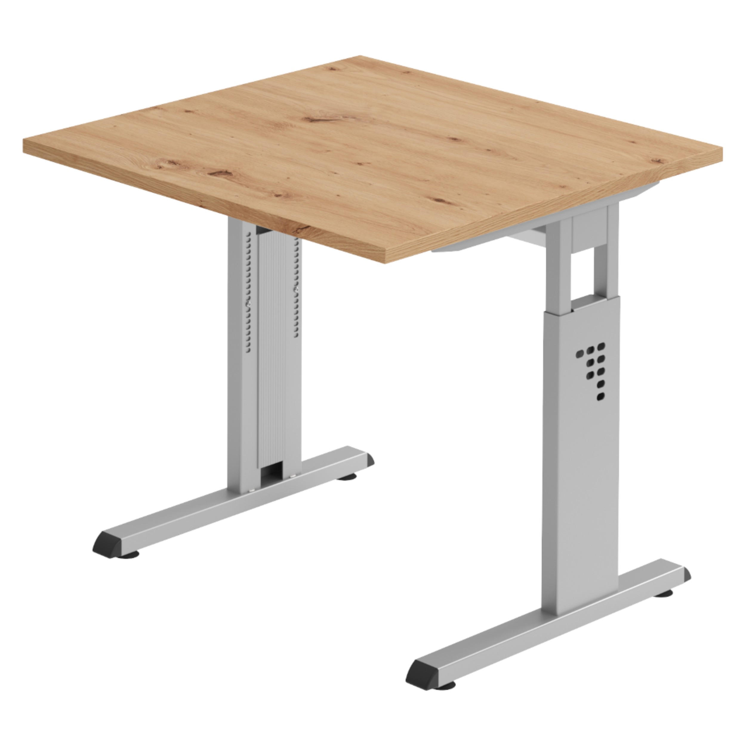 SCHREIBTISCH Serie-O 80/80/74 cm in Wildeiche/Silberfarben - Wildeiche/Silberfarben, Holzwerkstoff (80/80/74cm) - bümö